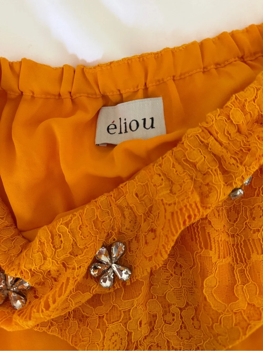 Eliou Strapless Orange Lace Maxi Dress